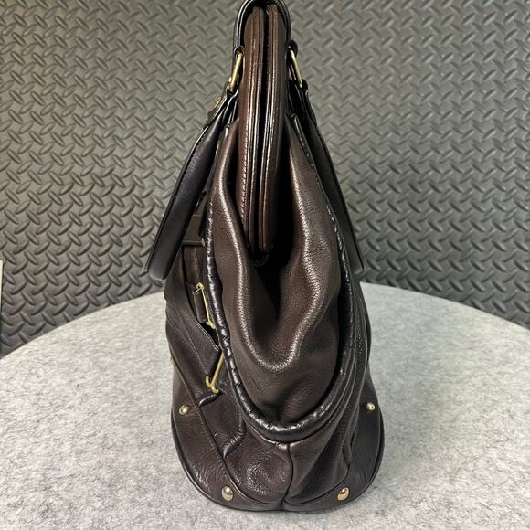 Follis Laced Julia Brown Leather Soft Unique Clam Hand Purse - Picture 2 of 6